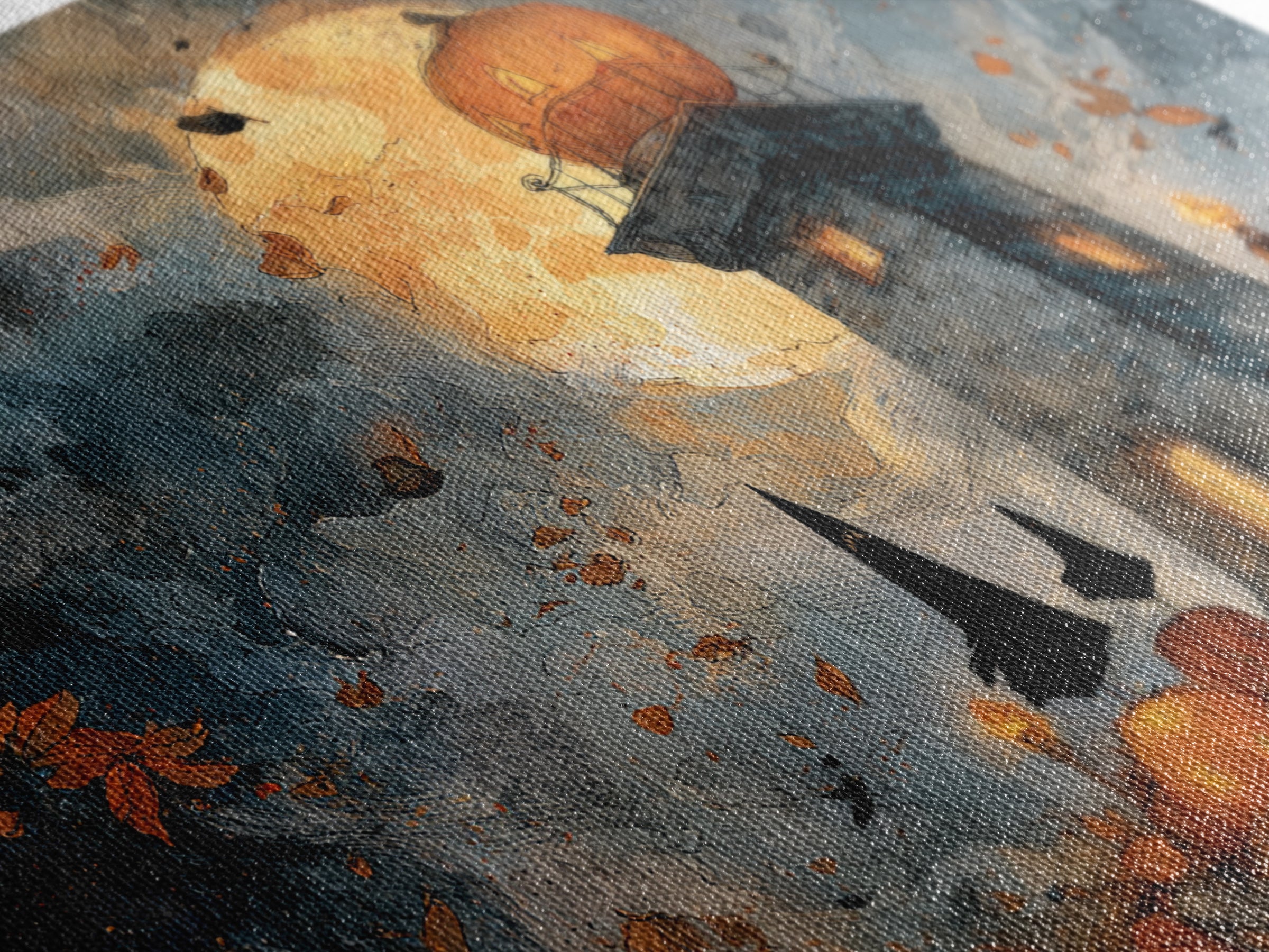 The Pumpkin Moon Lighthouse - Procession Scene, Dark Fantasy Wall Art, Landscape Wall Art, Canvas Print, Halloween Home Decor
