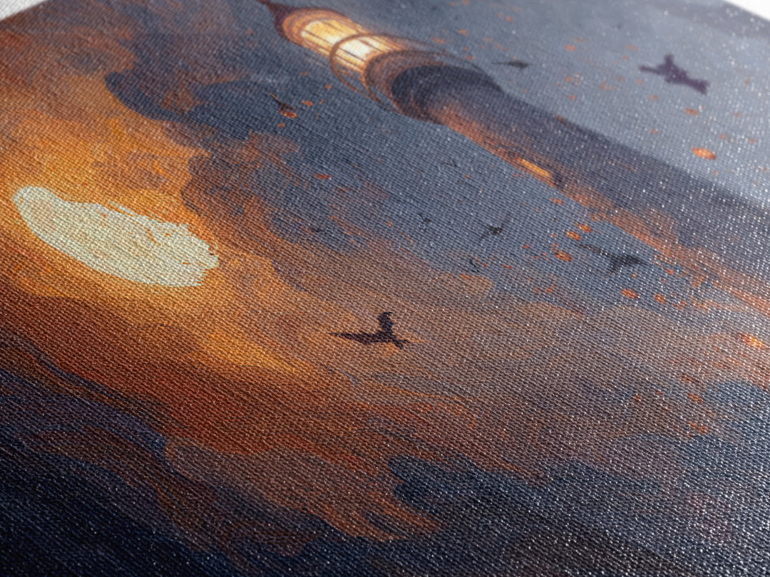 The Pumpkin Moon Lighthouse - Procession Scene, Occult Wall Decor, Wide Panoramic Art, Canvas Print, Halloween Home Decor, Gothic Wall Art