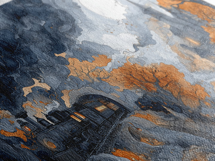 The Phantom Train Of October - Environmental Panorama, Dark Fantasy Wall Art, Wide Panoramic Art, Canvas Print, Halloween Home Decor