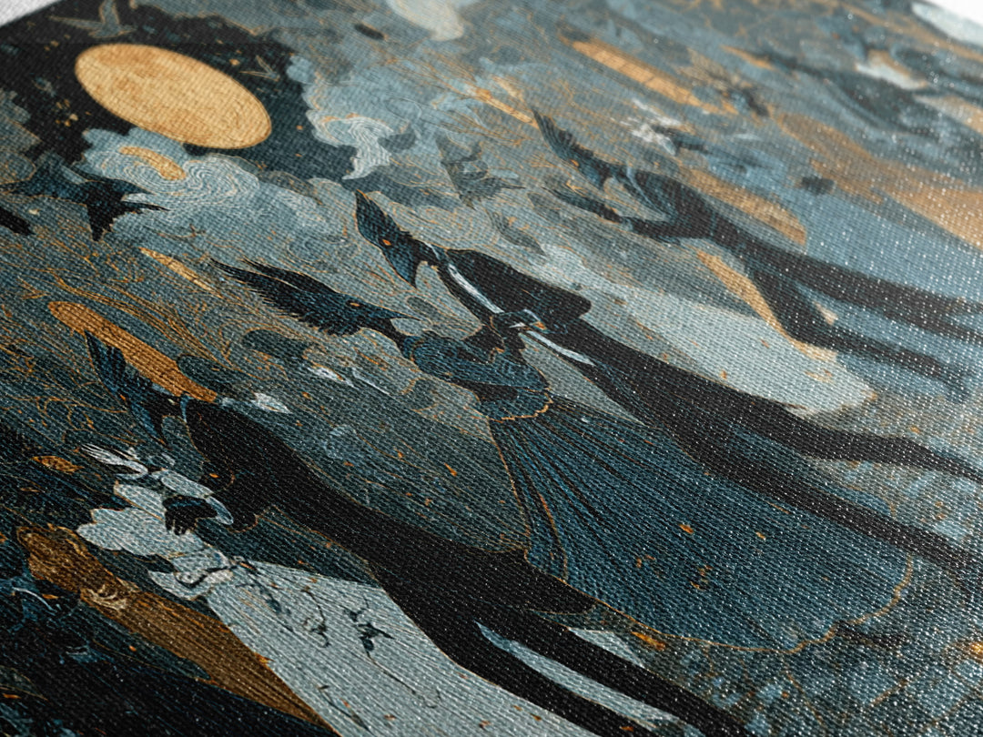 The Raven-Masked Ballroom - Surreal Celestial Vision, Occult Wall Decor, Wide Panoramic Art, Canvas Print, Halloween Home Decor