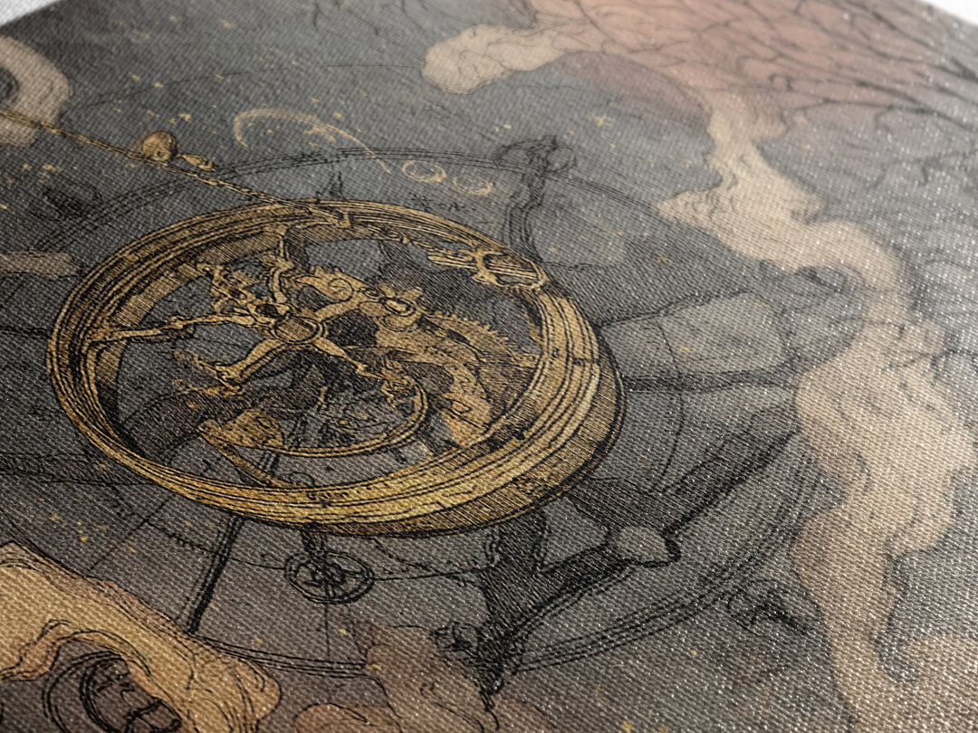 The Cursed Astrolabe - Surreal Celestial Vision, Halloween Wall Art, Wide Panoramic Art, Framed Canvas Print, Halloween Home Decor