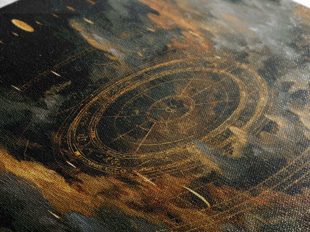 The Cursed Astrolabe - Surreal Celestial Vision, Gothic Home Decor, Extra Wide Wall Art, Canvas Print, Halloween Home Decor, Gothic Wall Art