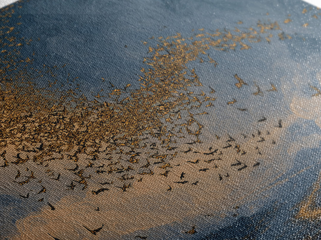 The Golden Bat Swarm - Environmental Panorama, Spooky Wall Decor, Landscape Wall Art, Framed Canvas Print, Halloween Home Decor