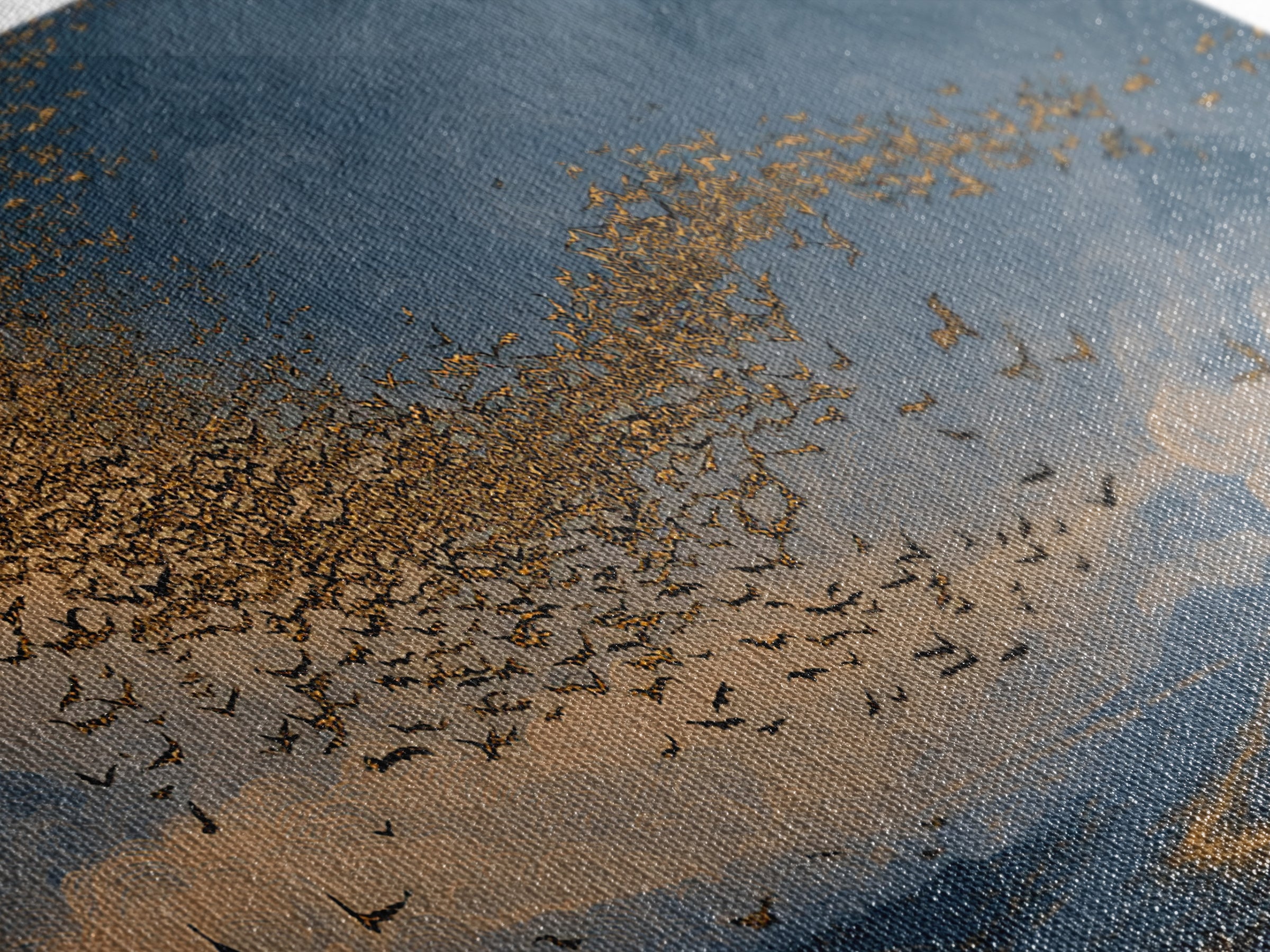 The Golden Bat Swarm - Environmental Panorama, Spooky Wall Decor, Landscape Wall Art, Framed Canvas Print, Halloween Home Decor