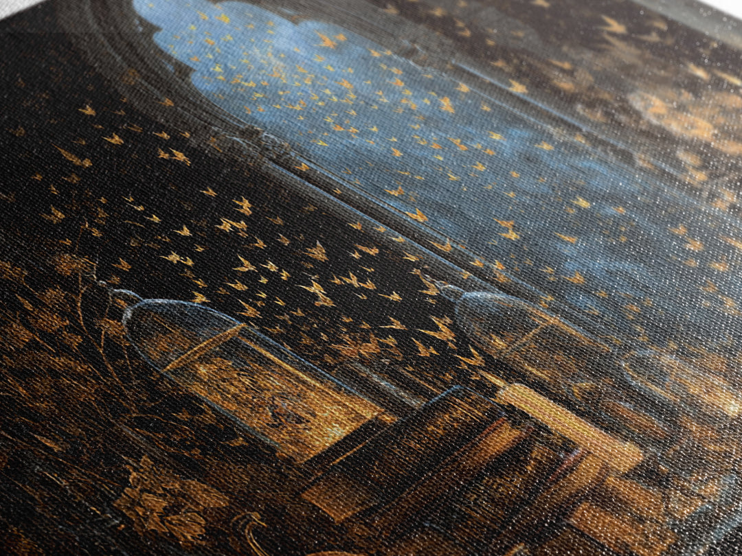 The Golden Bat Swarm - Occult Still Life, Gothic Home Decor, Wide Panoramic Art, Canvas Print, Halloween Home Decor, Gothic Wall Art