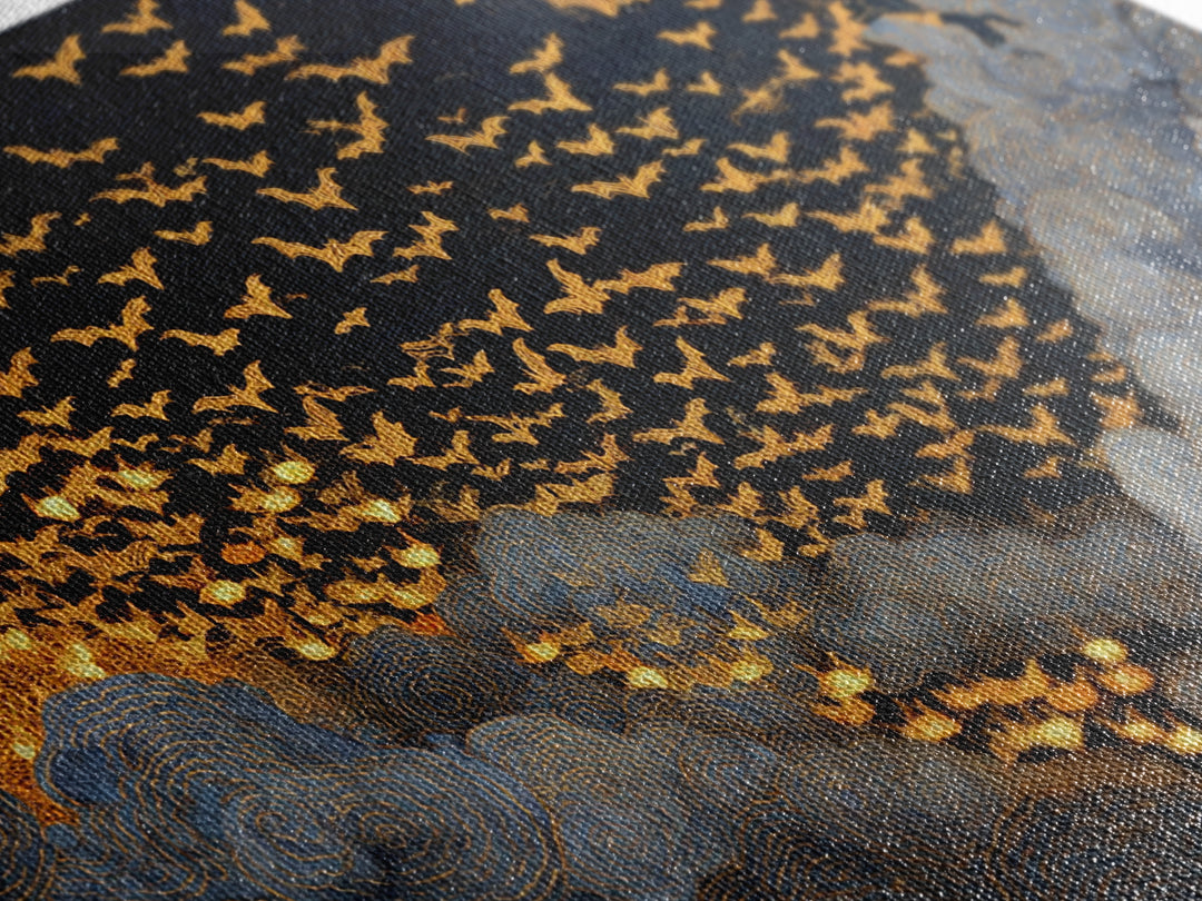 The Golden Bat Swarm - Procession Scene, Spooky Wall Decor, Landscape Wall Art, Framed Canvas Print, Halloween Home Decor, Gothic Wall Art