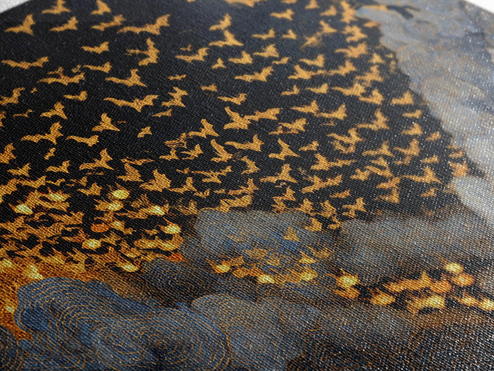 The Golden Bat Swarm - Procession Scene, Spooky Wall Decor, Landscape Wall Art, Framed Canvas Print, Halloween Home Decor, Gothic Wall Art