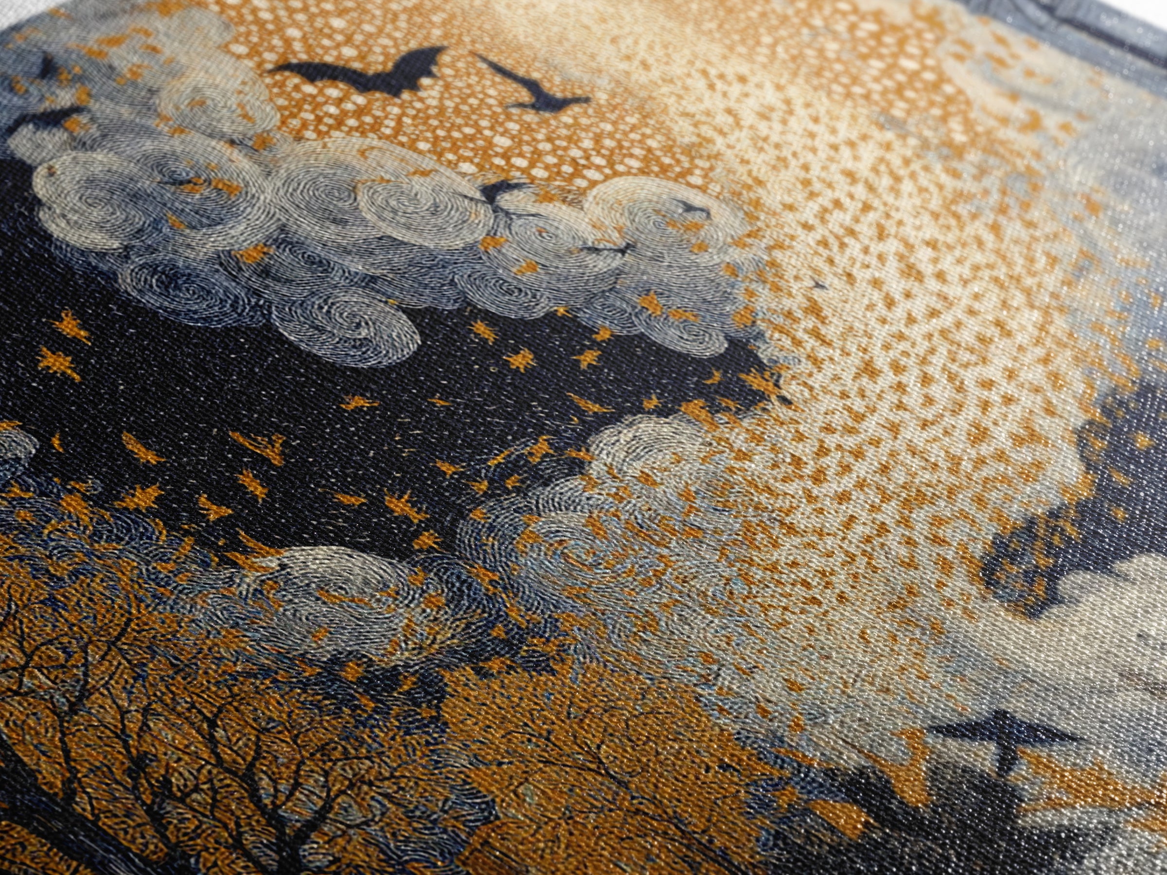 The Golden Bat Swarm - Surreal Celestial Vision, Occult Wall Decor, Landscape Wall Art, Canvas Print, Halloween Home Decor, Gothic Wall Art