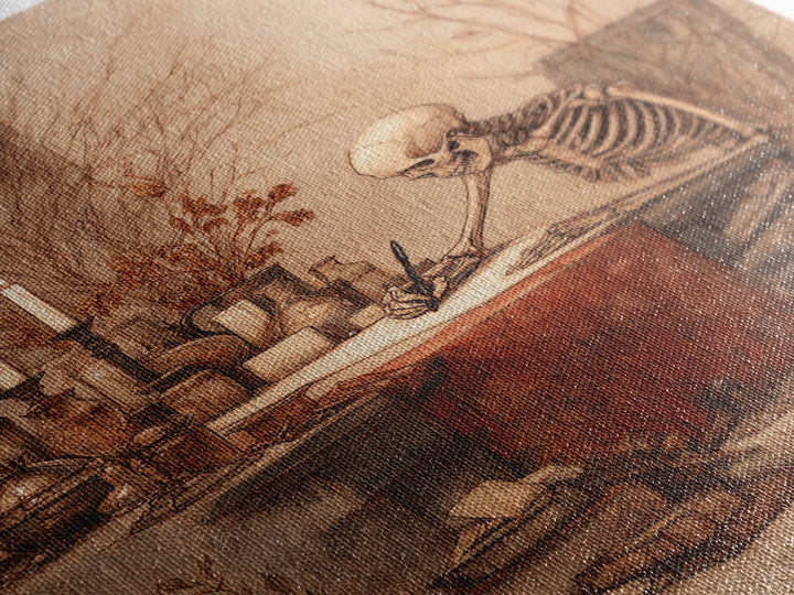 The Skeleton Cartographer - Occult Still Life, Macabre Halloween Art, Vertical Wall Art, Framed Canvas Print, Halloween Home Decor