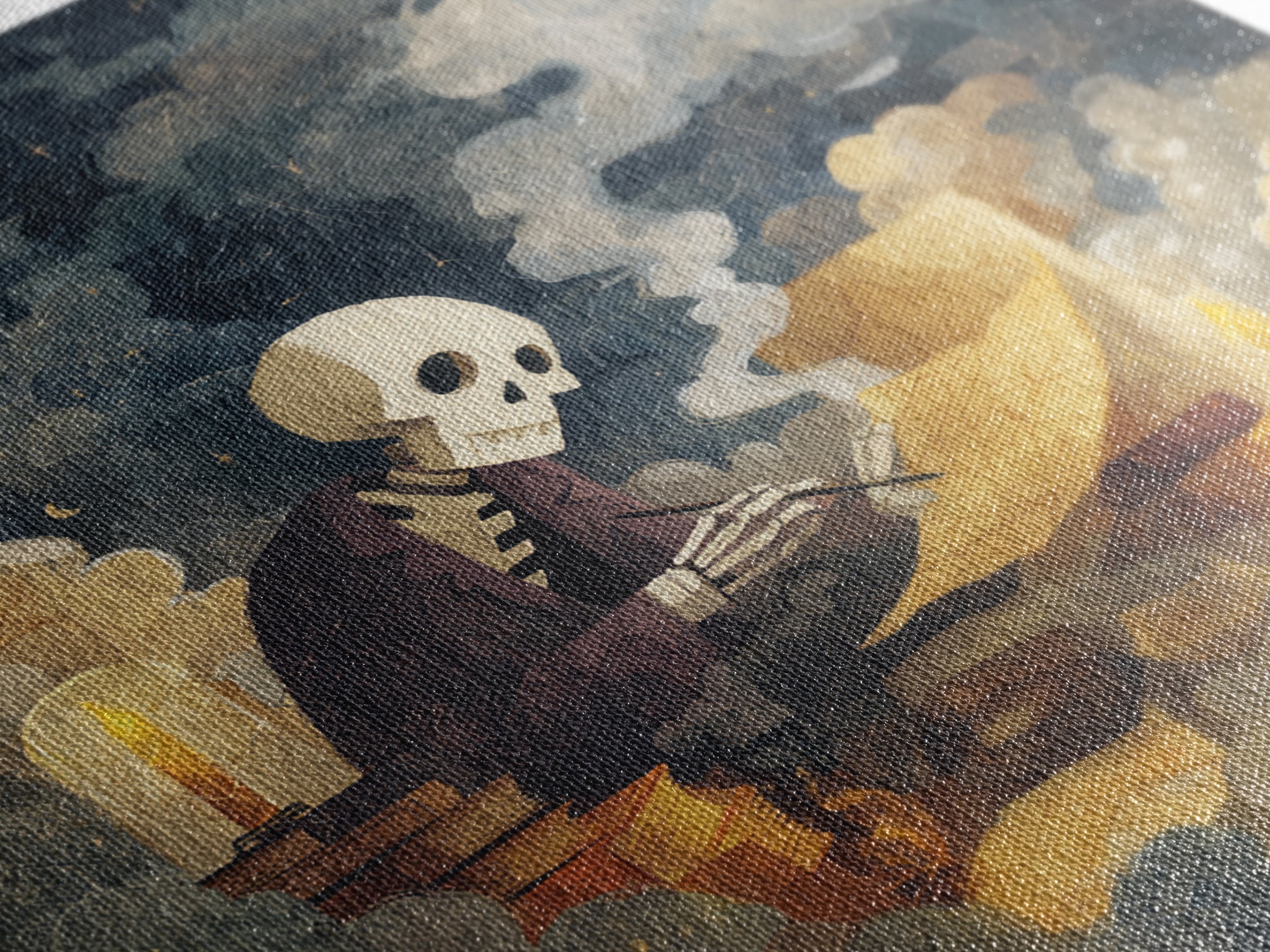 The Skeleton Cartographer - Surreal Celestial Vision, Macabre Halloween Art, Square Wall Art, Framed Canvas Print, Halloween Home Decor
