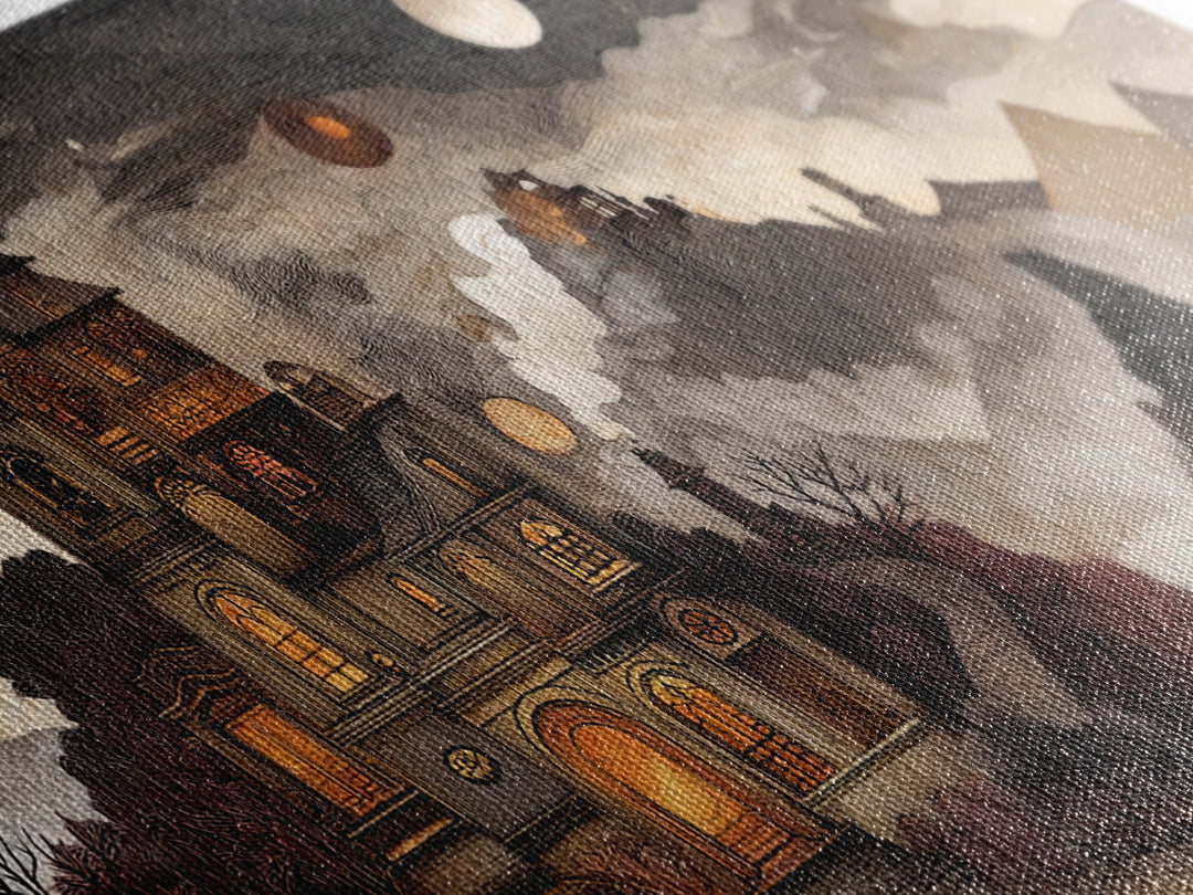 The Witch Astronomical Cabinet - Environmental Panorama, Halloween Wall Art, Wide Panoramic Art, Framed Canvas Print, Halloween Home Decor