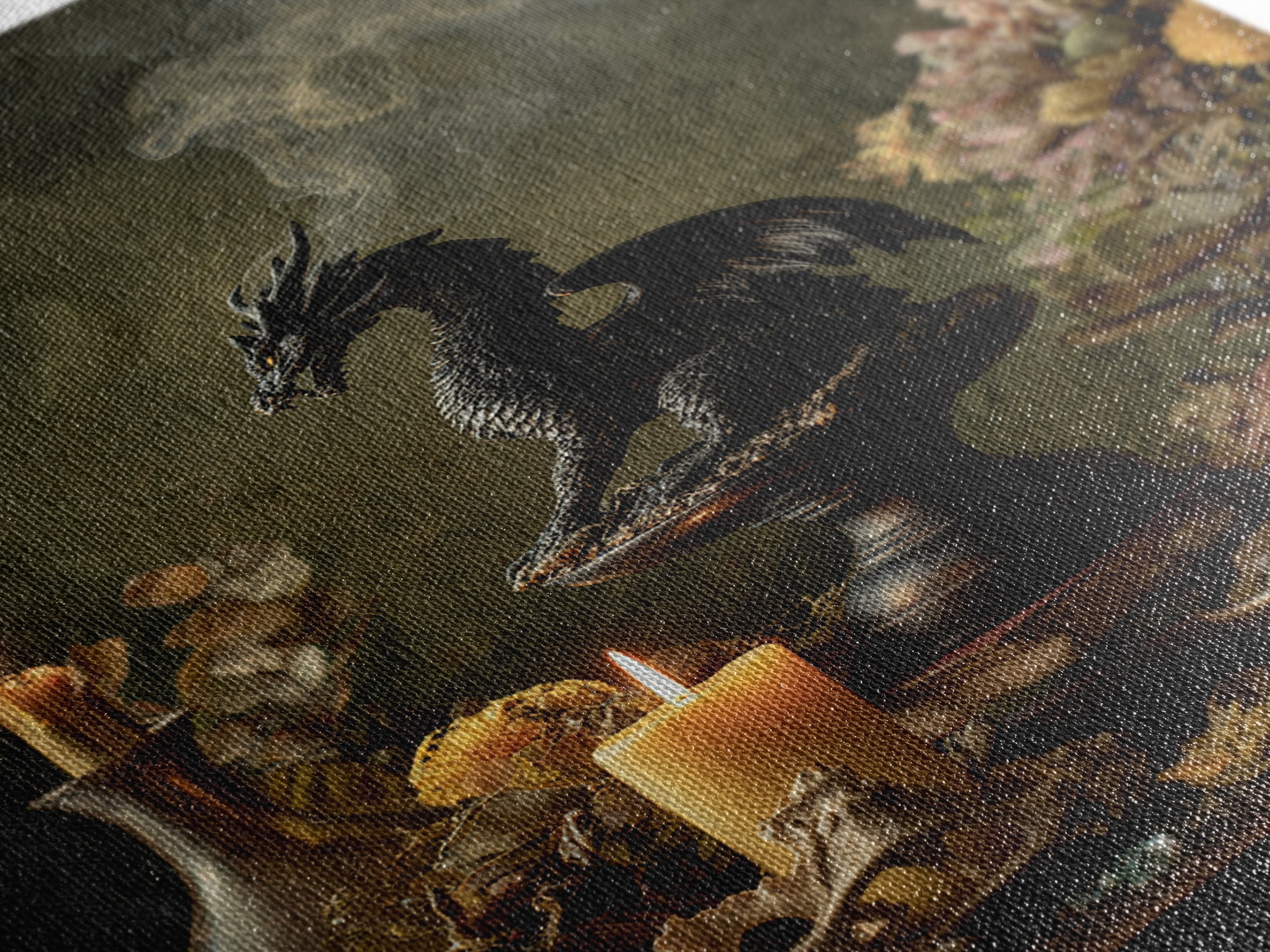 The Candle Smoke Dragon - Occult Still Life, Spooky Wall Decor, Vertical Wall Art, Framed Canvas Print, Halloween Home Decor