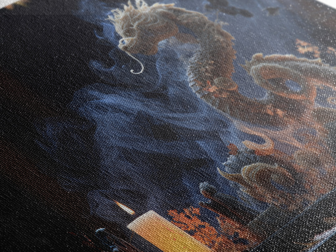 The Candle Smoke Dragon - Procession Scene, Occult Wall Decor, Landscape Wall Art, Canvas Print, Halloween Home Decor, Gothic Wall Art