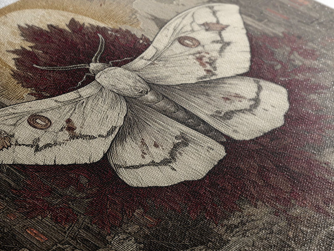 The Mourning Moth Halo - Environmental Panorama, Macabre Halloween Art, Landscape Wall Art, Framed Canvas Print, Halloween Home Decor