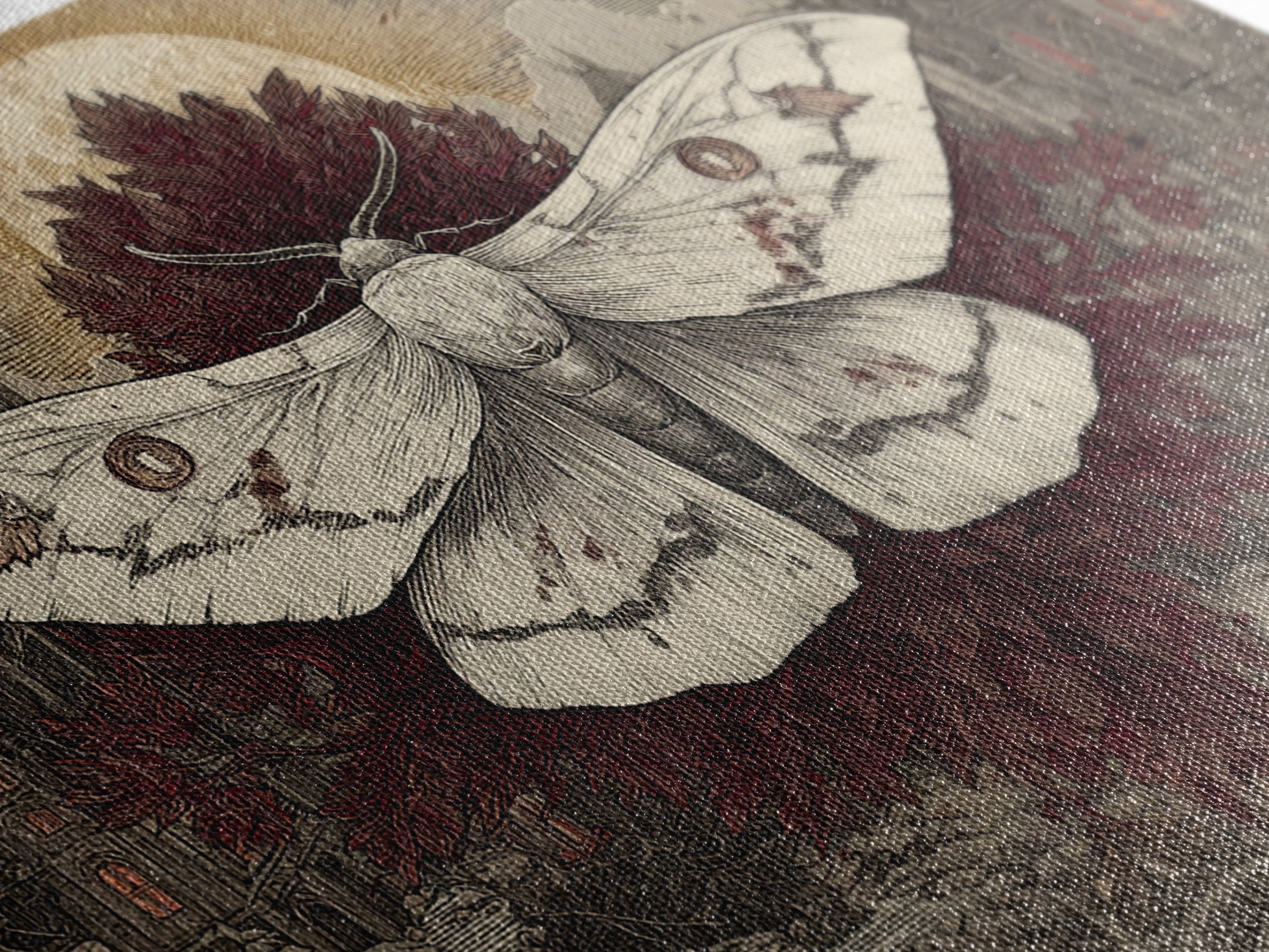 The Mourning Moth Halo - Environmental Panorama, Macabre Halloween Art, Landscape Wall Art, Framed Canvas Print, Halloween Home Decor