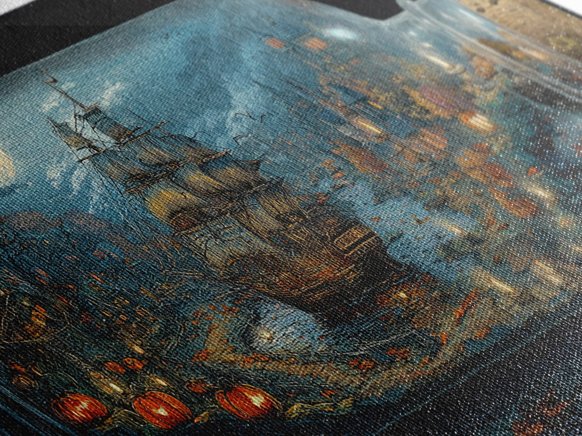 The Ghost Ship In A Bottle - Environmental Panorama, Gothic Home Decor, Wide Panoramic Art, Canvas Print, Halloween Home Decor