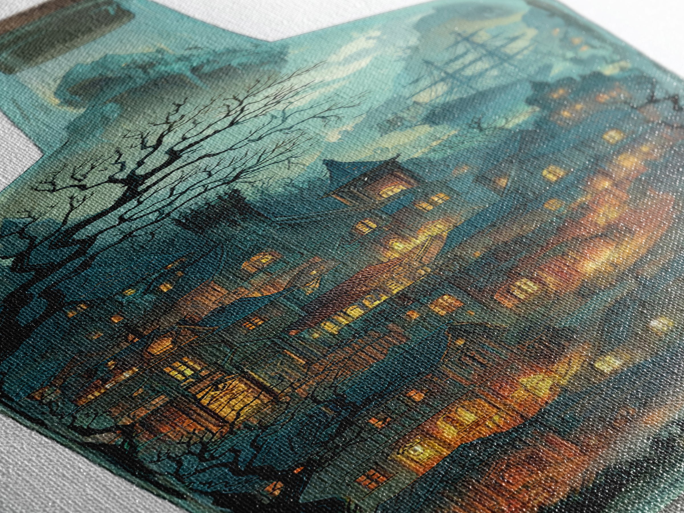The Ghost Ship In A Bottle - Environmental Panorama, Spooky Wall Decor, Tall Narrow Wall Art, Framed Canvas Print, Halloween Home Decor