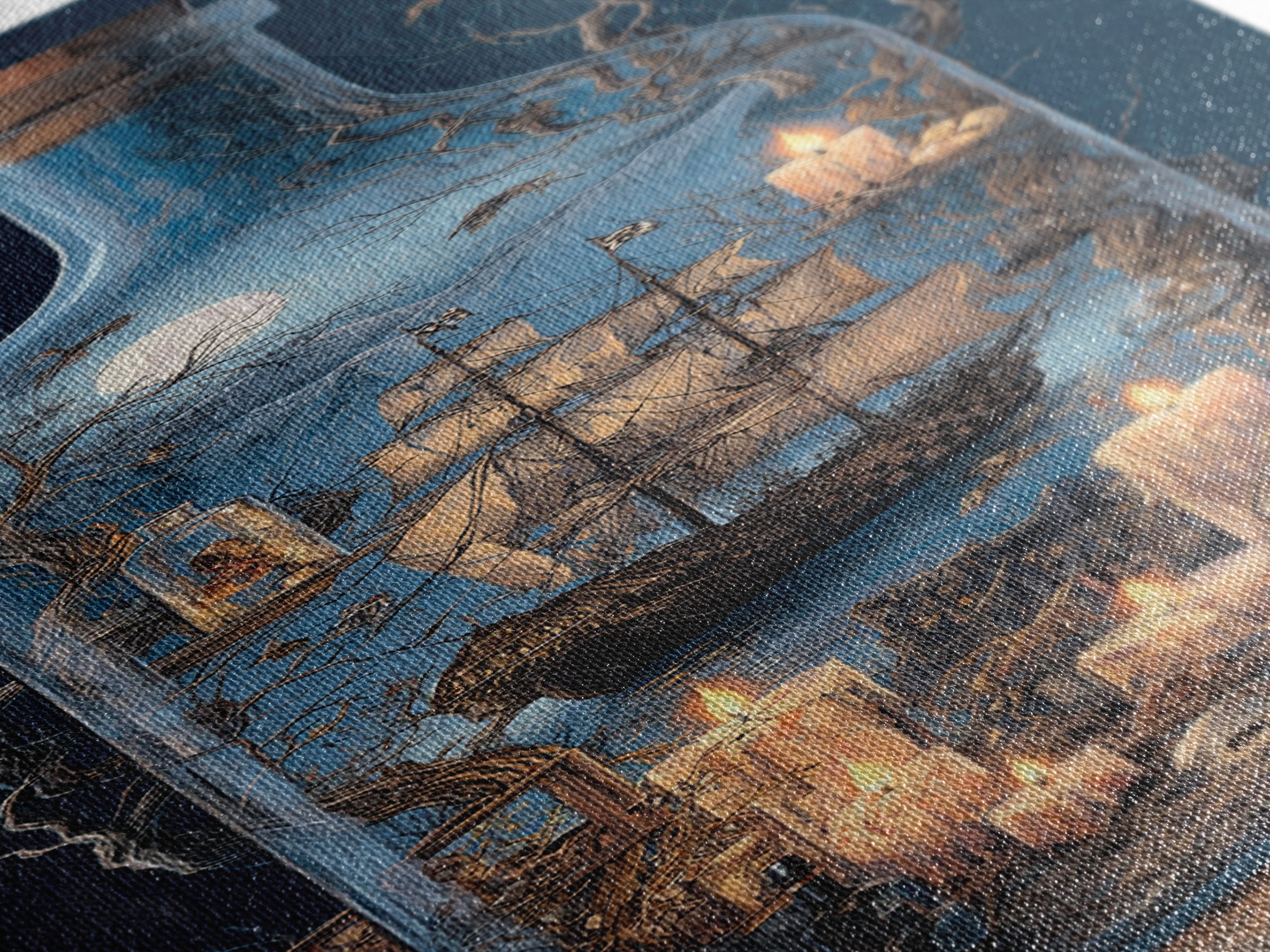 The Ghost Ship In A Bottle - Occult Still Life, Occult Wall Decor, Tall Narrow Wall Art, Canvas Print, Halloween Home Decor, Gothic Wall Art