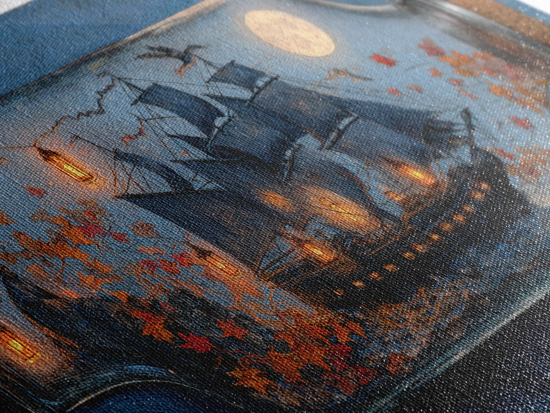 The Ghost Ship In A Bottle - Procession Scene, Occult Wall Decor, Wide Panoramic Art, Canvas Print, Halloween Home Decor, Gothic Wall Art