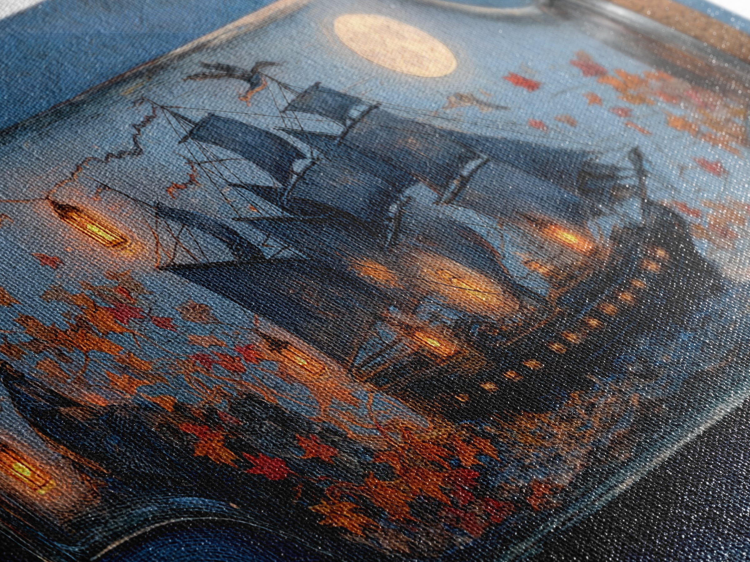 The Ghost Ship In A Bottle - Procession Scene, Occult Wall Decor, Wide Panoramic Art, Canvas Print, Halloween Home Decor, Gothic Wall Art
