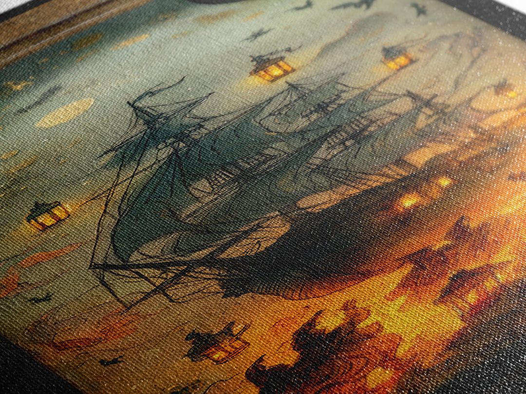 The Ghost Ship In A Bottle - Procession Scene, Gothic Home Decor, Tall Narrow Wall Art, Canvas Print, Halloween Home Decor, Gothic Wall Art
