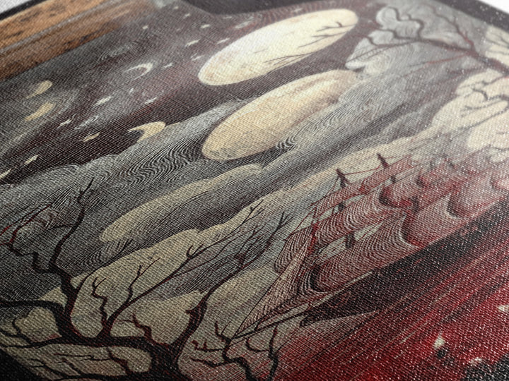 The Ghost Ship In A Bottle - Surreal Celestial Vision, Halloween Wall Art, Tall Narrow Wall Art, Framed Canvas Print, Halloween Home Decor