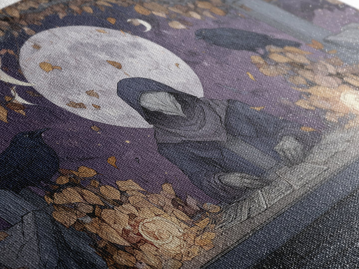 The Harvest Moon Tarot Reader - Surreal Celestial Vision, Occult Wall Decor, Landscape Wall Art, Canvas Print, Halloween Home Decor