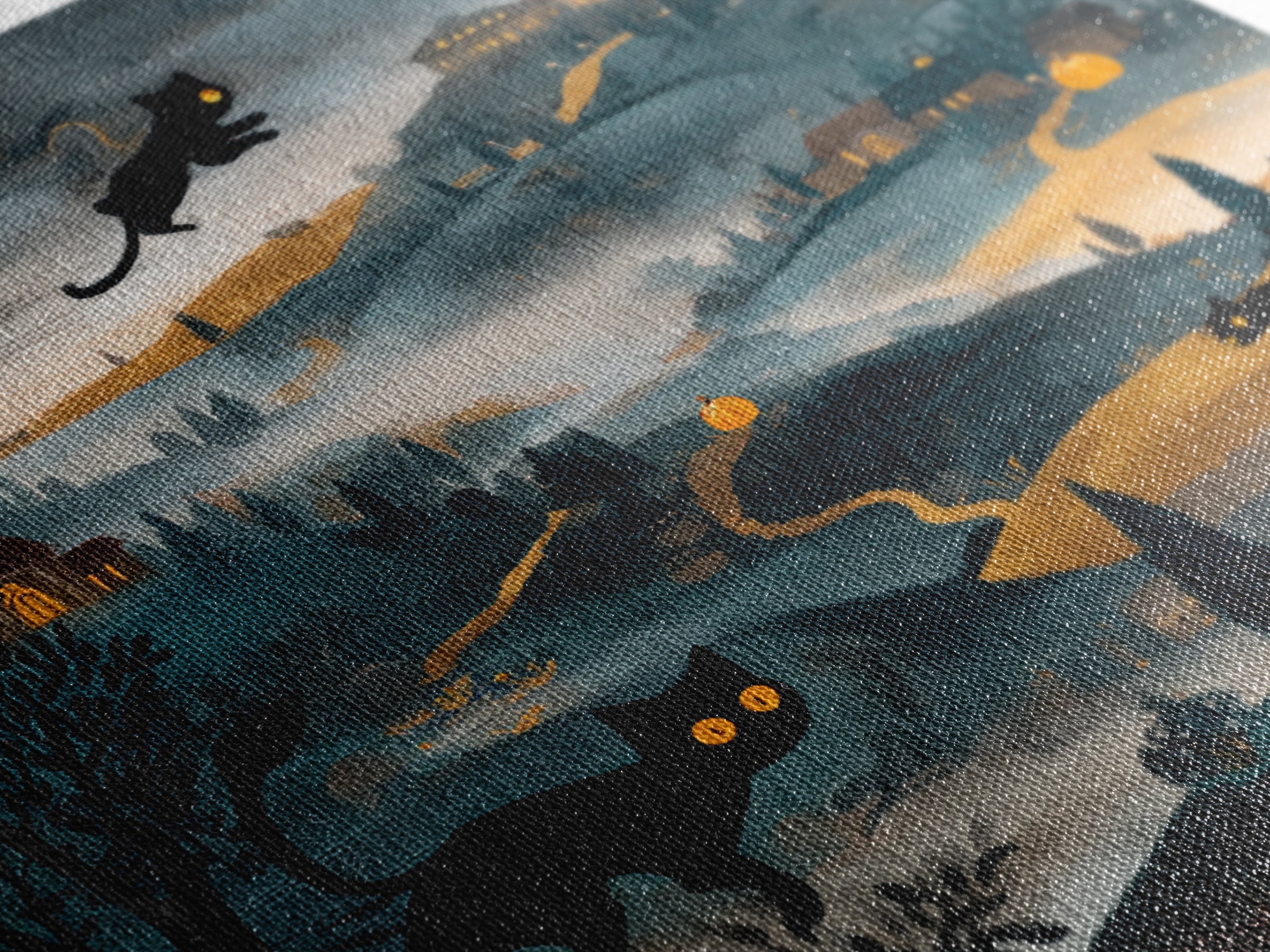 The Black Cat Constellation - Environmental Panorama, Halloween Wall Art, Square Wall Art, Framed Canvas Print, Halloween Home Decor