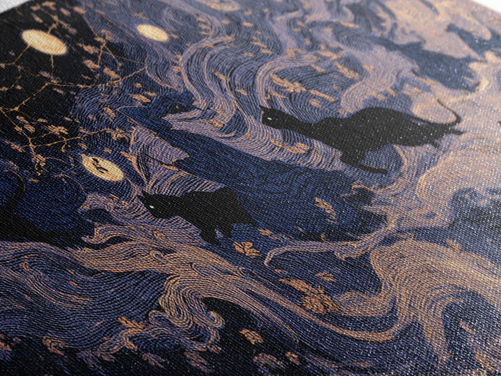 The Black Cat Constellation - Procession Scene, Occult Wall Decor, Wide Panoramic Art, Canvas Print, Halloween Home Decor, Gothic Wall Art