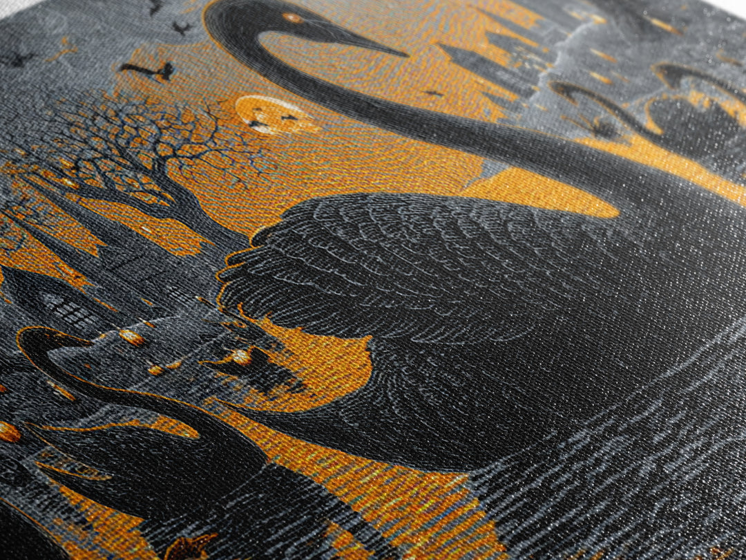 The Cemetery Swan Lake - Icon Portrait, Halloween Wall Art, Wide Panoramic Art, Framed Canvas Print, Halloween Home Decor, Gothic Wall Art