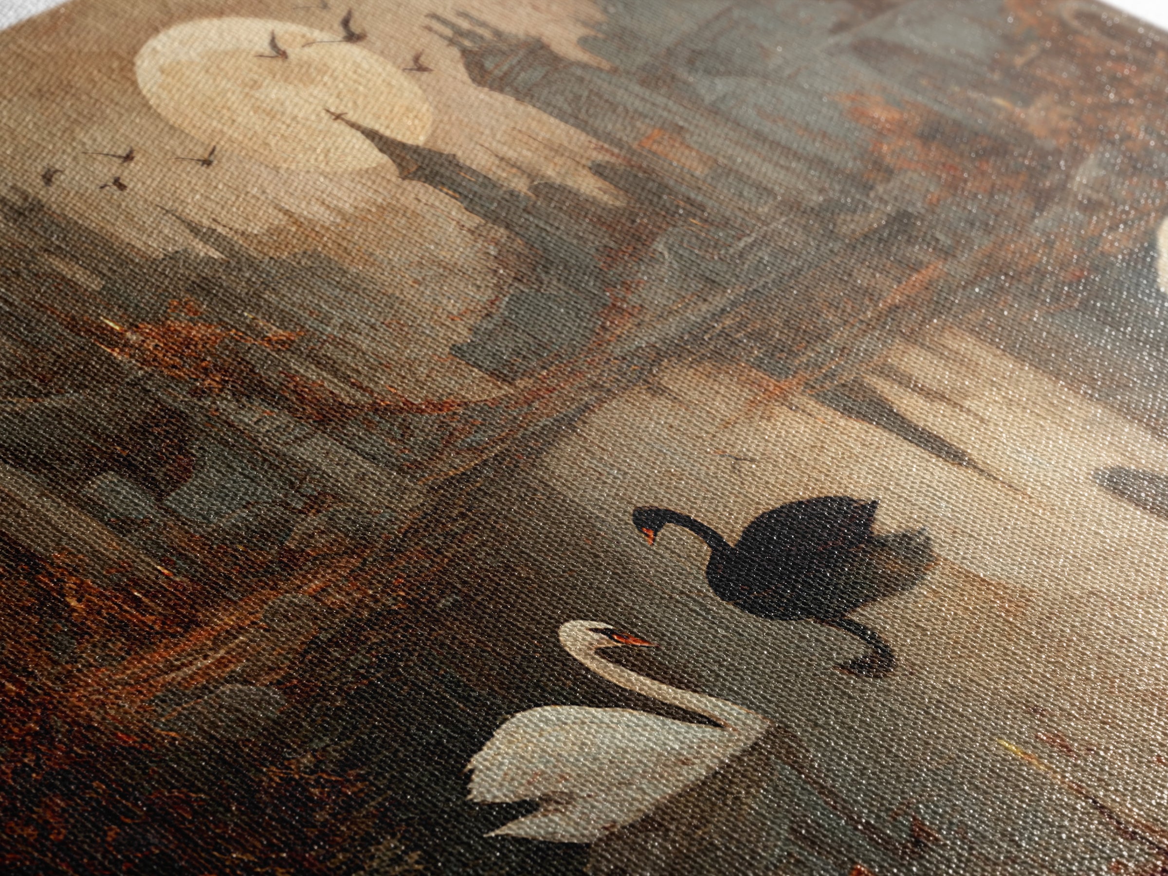 The Cemetery Swan Lake - Environmental Panorama, Occult Wall Decor, Landscape Wall Art, Canvas Print, Halloween Home Decor, Gothic Wall Art