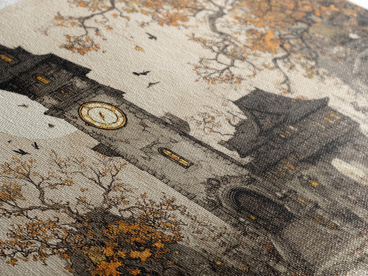 The October Clock Tower - Procession Scene, Dark Fantasy Wall Art, Landscape Wall Art, Canvas Print, Halloween Home Decor, Gothic Wall Art