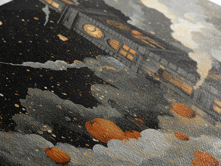 The October Clock Tower - Surreal Celestial Vision, Spooky Wall Decor, Wide Panoramic Art, Framed Canvas Print, Halloween Home Decor