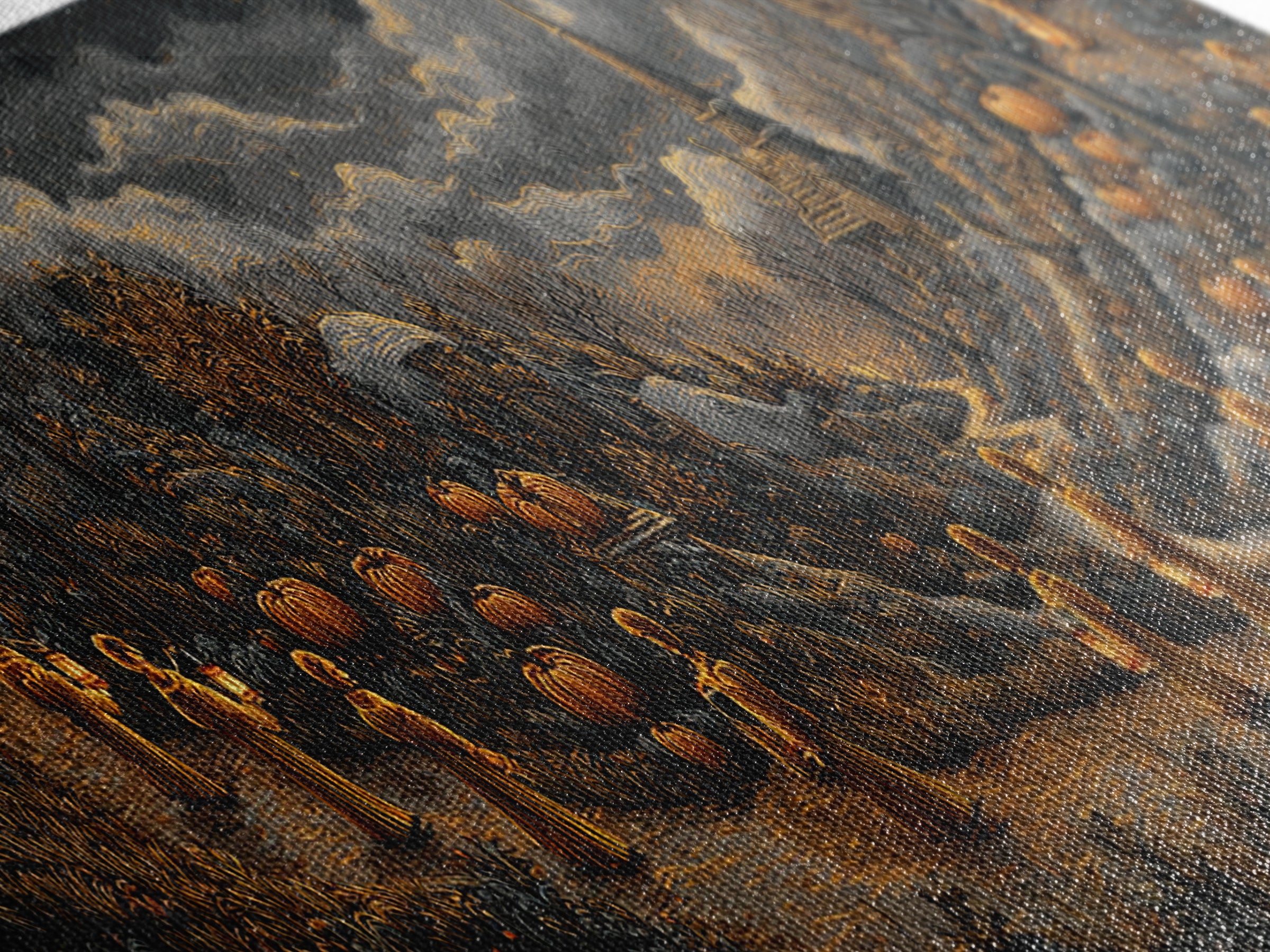 The Golden Funeral Procession - Environmental Panorama, Gothic Home Decor, Extra Wide Wall Art, Canvas Print, Halloween Home Decor