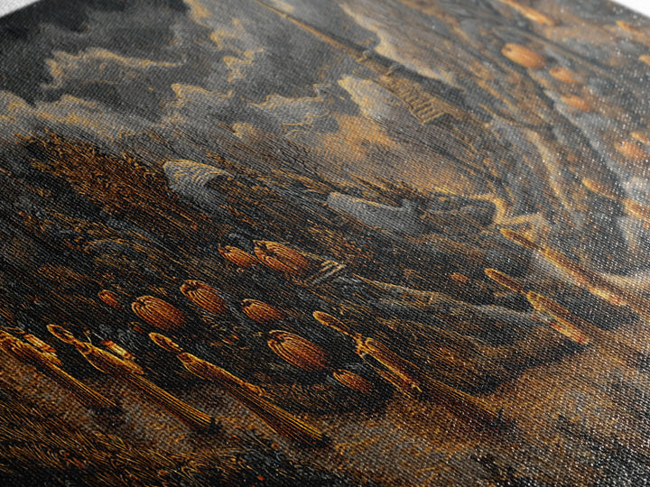 The Golden Funeral Procession - Environmental Panorama, Gothic Home Decor, Extra Wide Wall Art, Canvas Print, Halloween Home Decor
