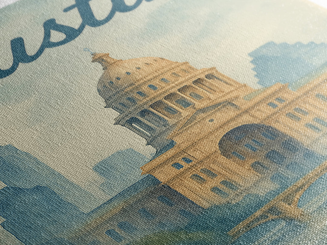 Austin Travel Poster, Canvas Print, Painted Travel Poster Art, Austin City Art, Gift For Travelers, Fine Art Print, City Travel Prints