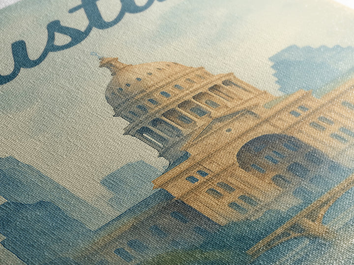 Austin Travel Poster, Canvas Print, Painted Travel Poster Art, Austin City Art, Gift For Travelers, Fine Art Print, City Travel Prints