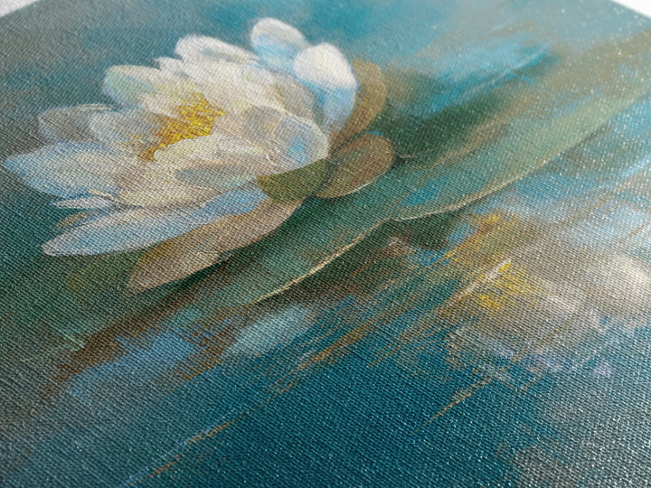 Lotus Flower on Still Water Framed Canvas Print, Waiting Room Art, Photography Print, Waiting Room Decor, Oil Painting, Calm, WRA-1x1-63