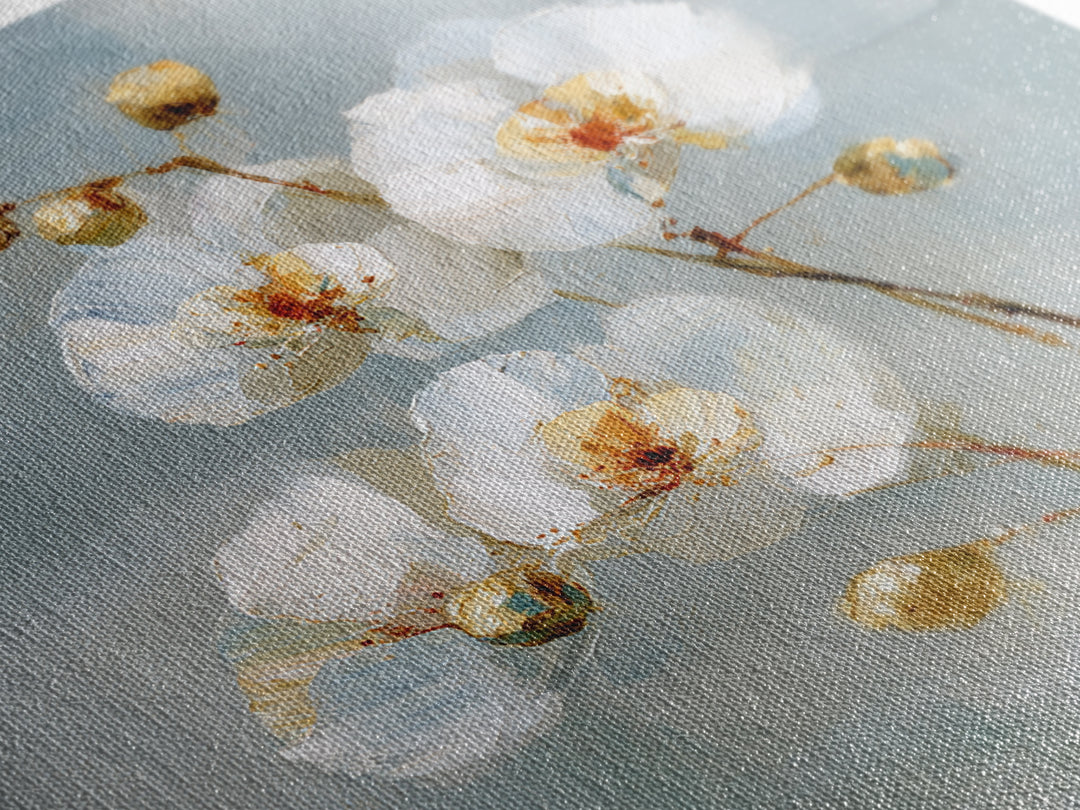 White Orchid on Light Gray Ground Framed Canvas Print, Waiting Room Art, Wall Sculpture, Waiting Room Decor, Fine Art, Calm, WRA-1x1-7