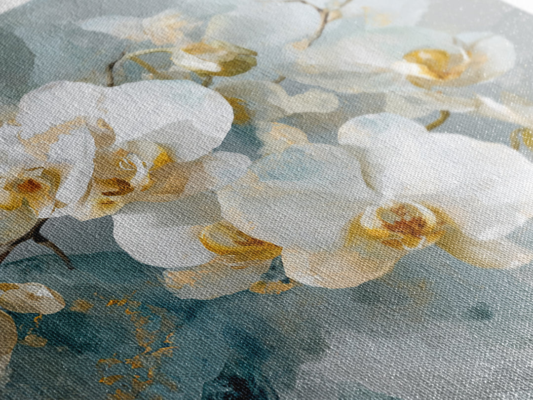 White Orchid on Light Gray Ground Framed Canvas Print, Waiting Room Art, Fine Art Print, Waiting Room Decor, Oil Painting, Calm, WRA-1x1-79
