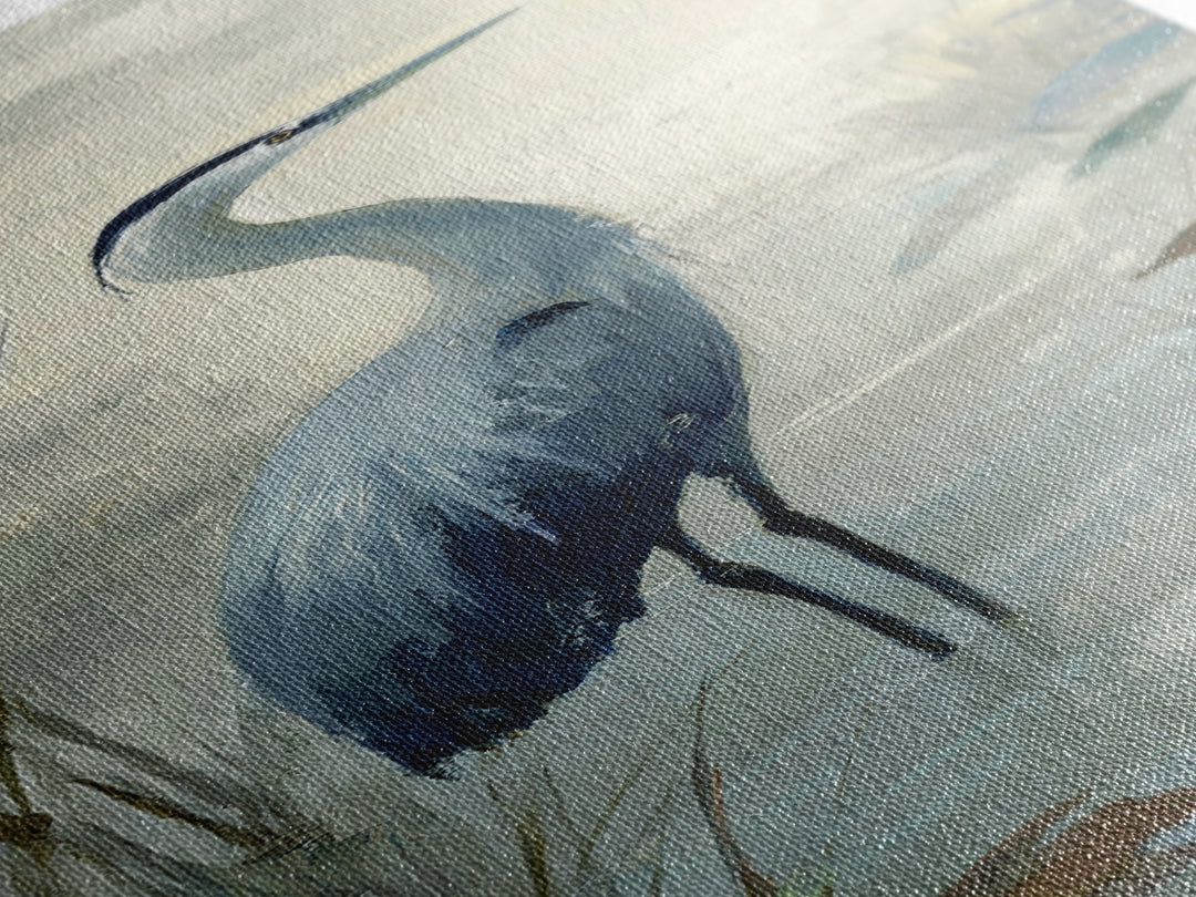 Blue Heron in Quiet Marsh Framed Canvas Print, Waiting Room Art, Art Print, Waiting Room Decor, Fine Art, Calm, Abstract Art, WRA-1x3-24