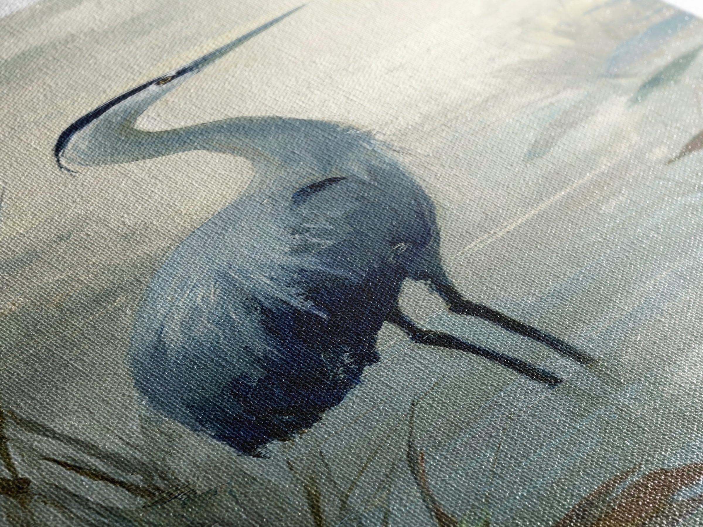 Blue Heron in Quiet Marsh Framed Canvas Print, Waiting Room Art, Art Print, Waiting Room Decor, Fine Art, Calm, Abstract Art, WRA-1x3-24