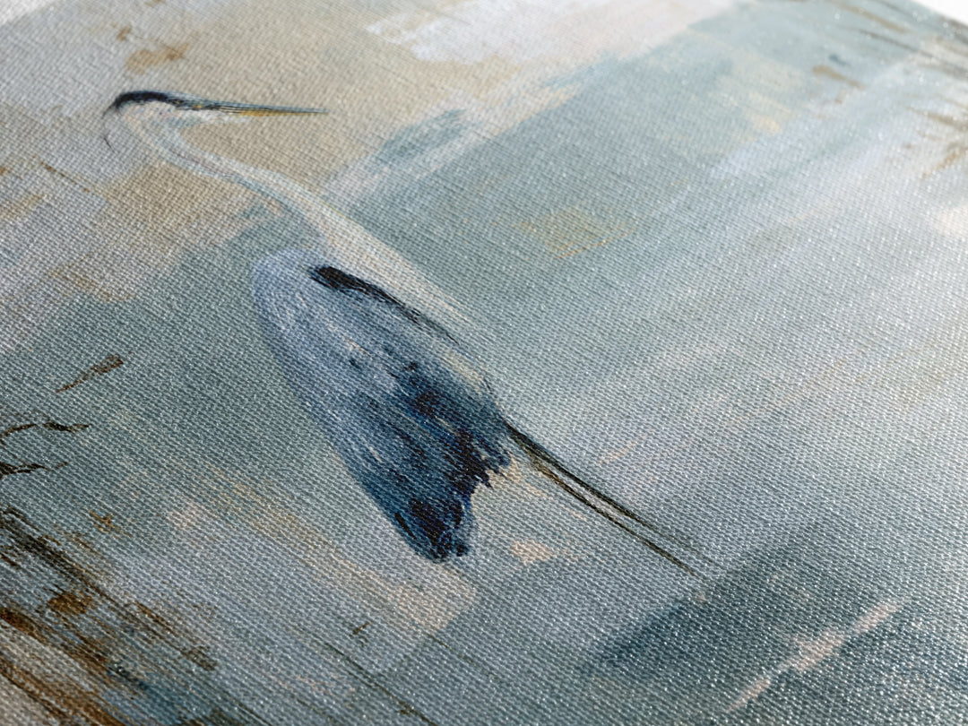 Blue Heron in Quiet Marsh Framed Canvas Print, Waiting Room Art, Office Wall Decor, Waiting Room Decor, Fine Art, Calm, WRA-2x1-80