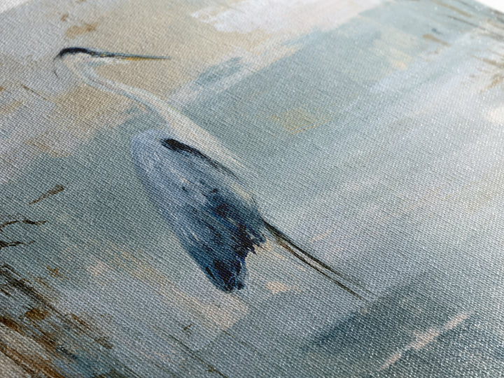 Blue Heron in Quiet Marsh Framed Canvas Print, Waiting Room Art, Office Wall Decor, Waiting Room Decor, Fine Art, Calm, WRA-2x1-80