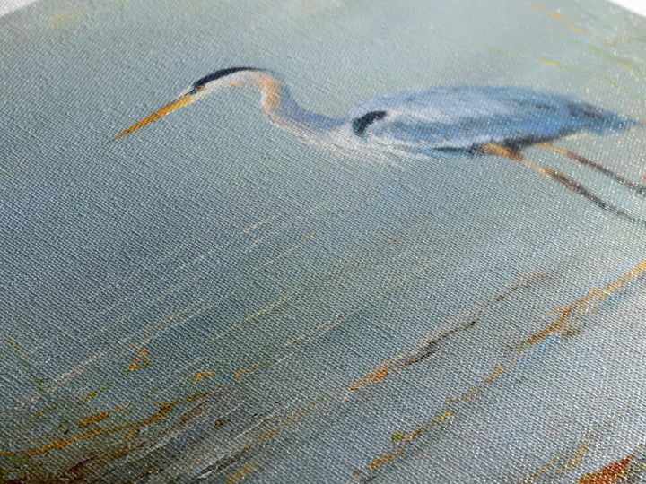 Blue Heron in Quiet Marsh Framed Canvas Print, Waiting Room Art, Original Art, Waiting Room Decor, Oil Painting, Calm, WRA-2x3-20