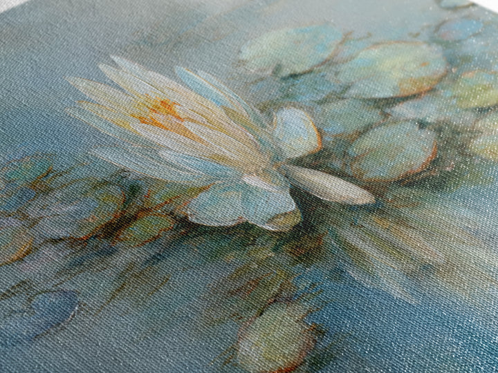 Lotus Flower on Still Water Canvas Print, Waiting Room Art, Luxury Decor, Waiting Room Decor, Fine Art, Calm, Original Art, WRA-3x1-31