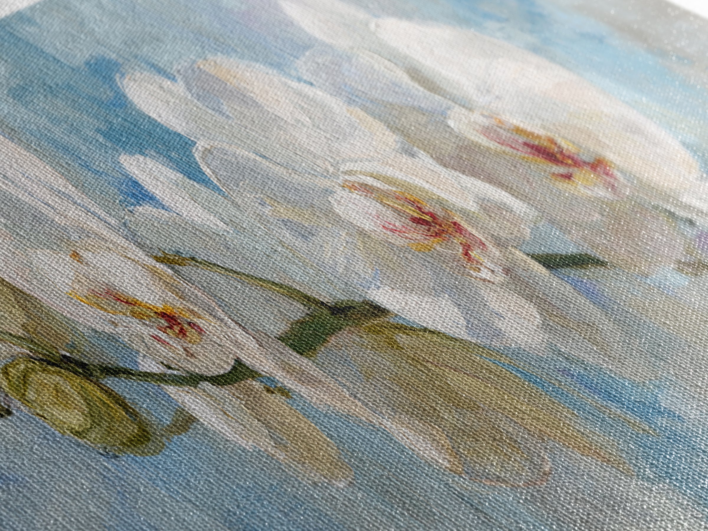 White Orchid on Light Gray Ground Framed Canvas Print, Waiting Room Art, Wall Decor, Waiting Room Decor, Oil Painting, Calm, WRA-3x1-47