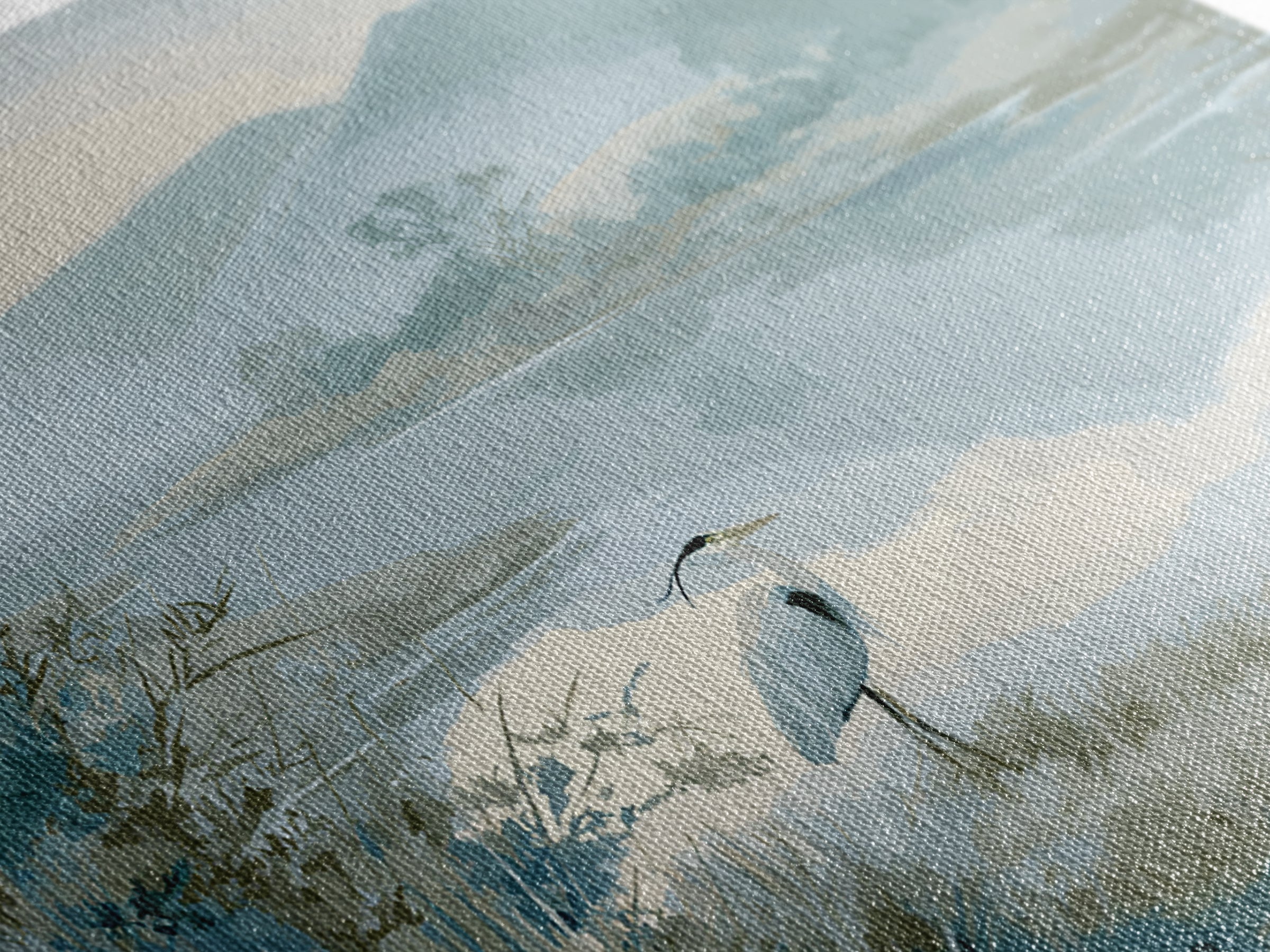 Blue Heron in Quiet Marsh Framed Canvas Print, Waiting Room Art, Landscape, Waiting Room Decor, Oil Painting, Calm, WRA-3x2-40