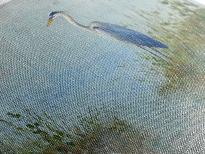 Blue Heron in Quiet Marsh Framed Canvas Print, Waiting Room Art, Gallery Decor, Waiting Room Decor, Abstract Art, Calm, WRA-3x2-64