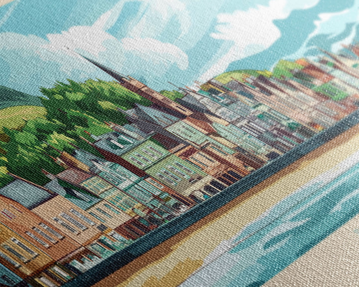 Bray, Ireland Panoramic Travel Poster Canvas Print, Bray, Ireland Painting, Ireland Art, Bray Travel Art, Guest Room Painting